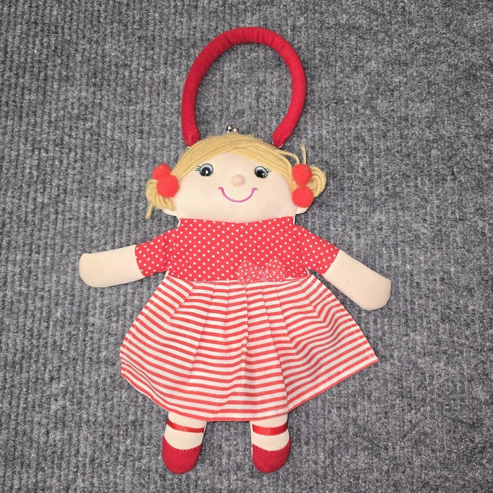 Soft  Rag Doll Purse Bag With Handle Yarn Hair 12" Red Dress